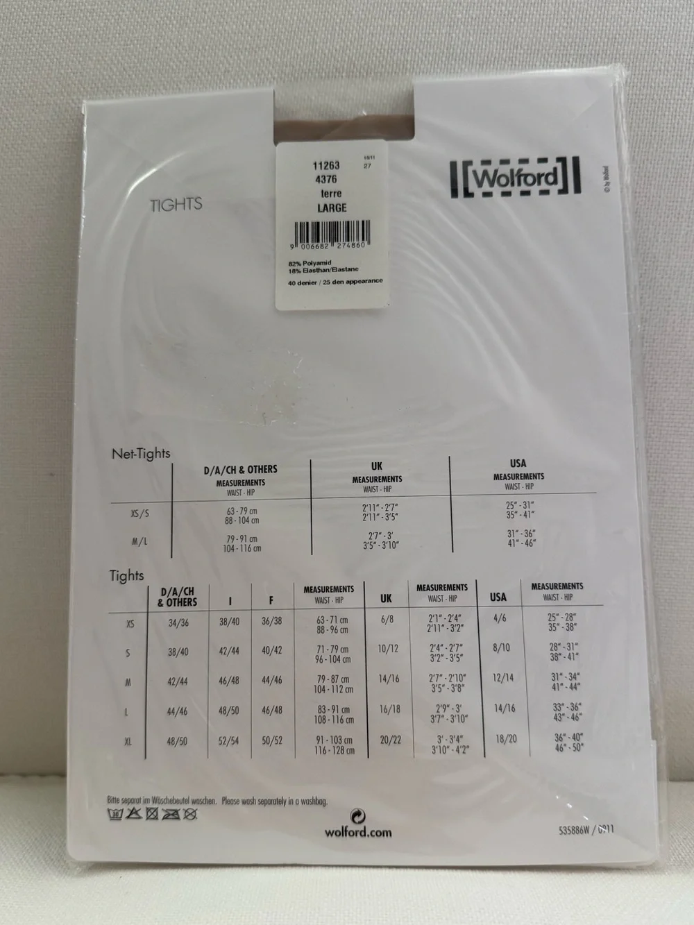New! WOLFORD TERRE MISS W 40 LIGHT SUPPORT TIGHTS Size LARGE